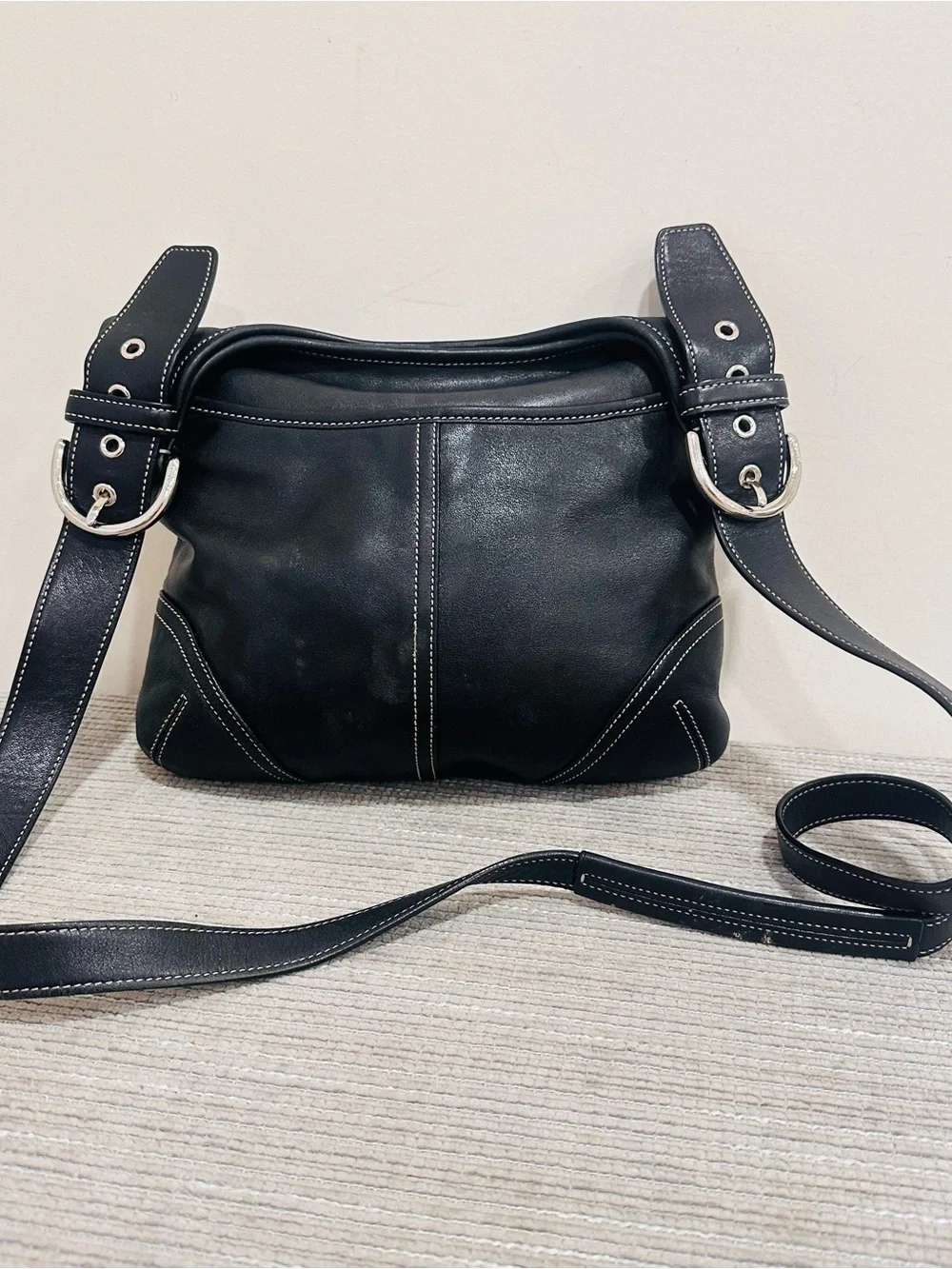 Vintage Coach Soho Hippie Black Leather Hobo Shoulder Bag 9549 Y2K Authentic
